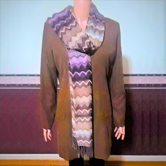 220 HICKORY NUTMEG OXFORD STYLE 3/4 LENGTH COAT WITH ADDED SCARF SIZE 8 NWOT - Picture 2 of 6